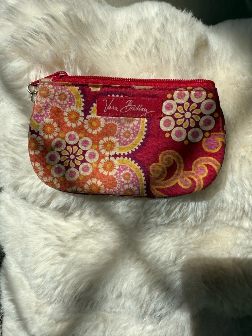 Vera Bradley Hot Pink Floral Zip mini wallet with Orange & Yellow Accents - Picture 1 of 4